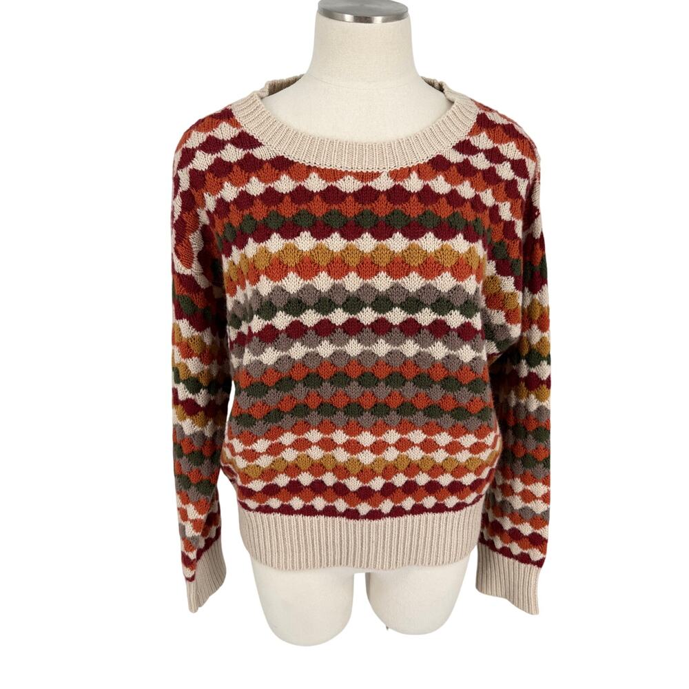 Another Love Autumn Fall Multicolor Knit Sweater Women SZ XL Soft Crew Neck